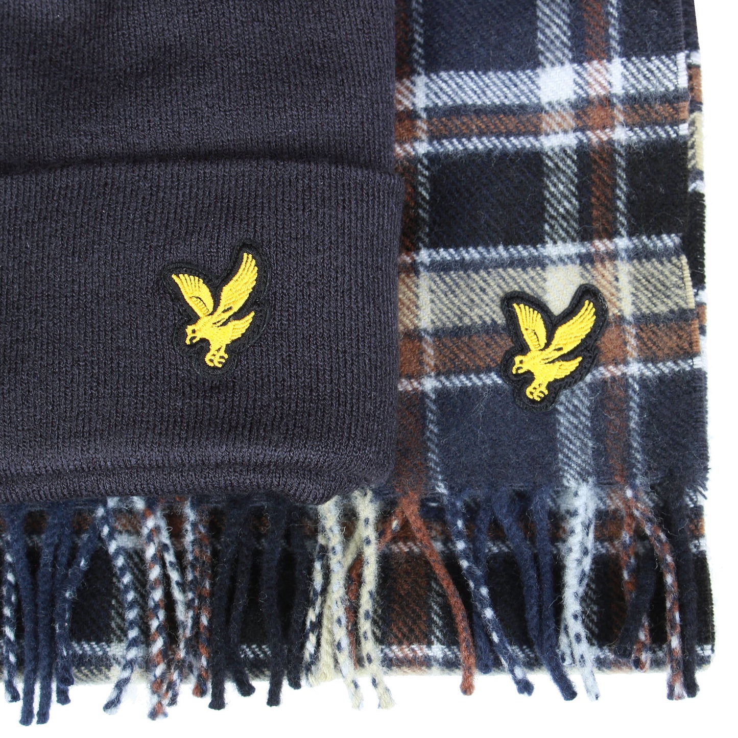 Lyle & Scott Lambswool Blend Scarf & Beanie Set Blue Night