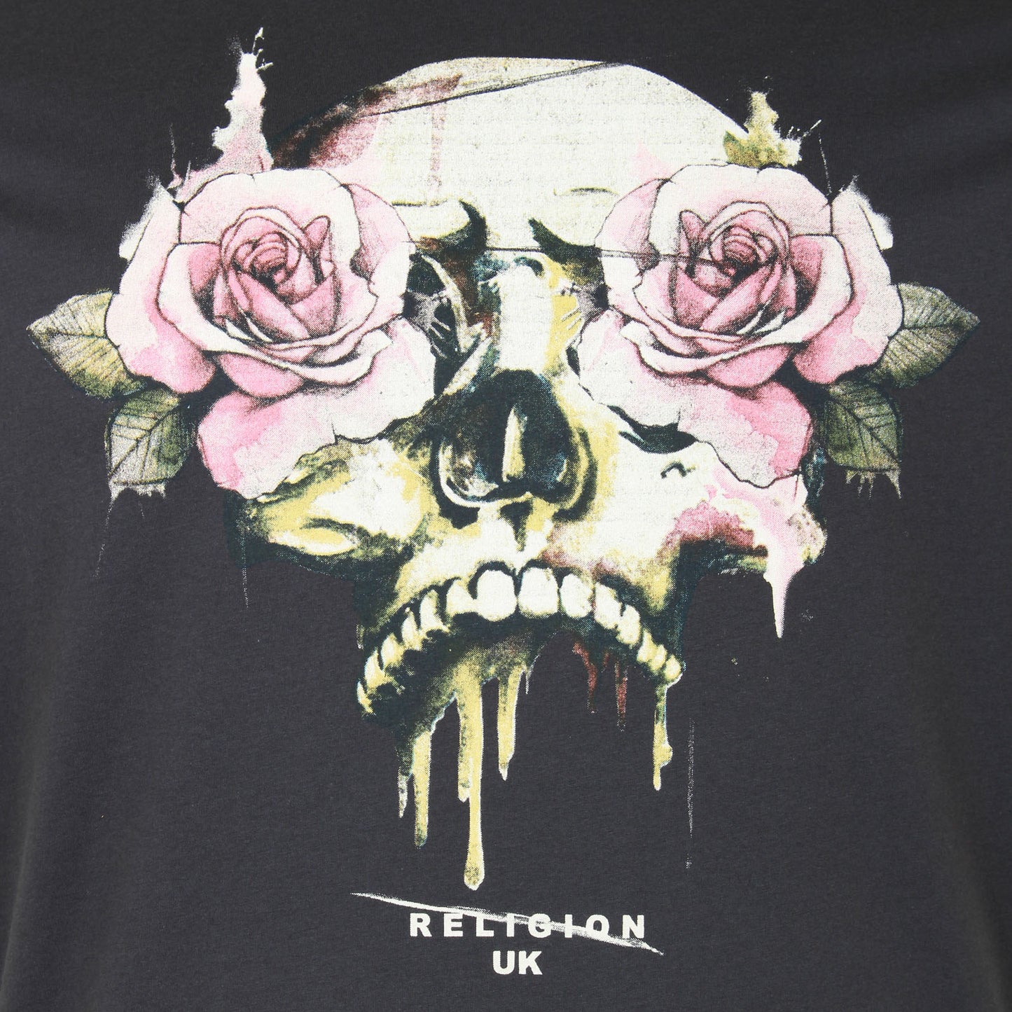 Religion Plus Size Rose Skull T-Shirt Washed Black