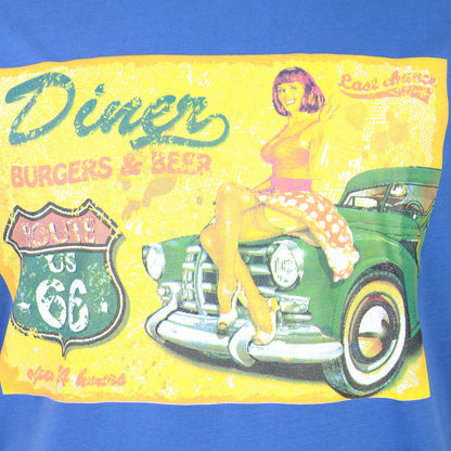 Kam Jeans Plus Size Distressed Diners T-Shirt Blue
