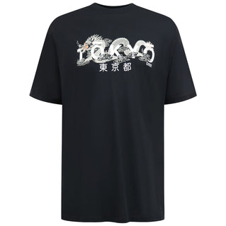 D555 Plus Size Ginza Tokyo Dragon T-Shirt Black