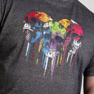 D555 Plus Size Coalville Multicolour Skulls T-Shirt Navy Twist