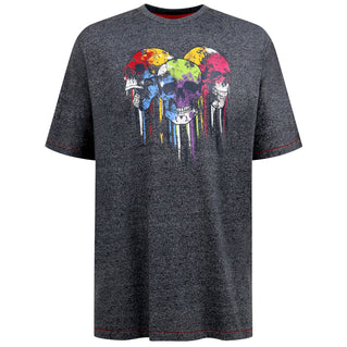 D555 Plus Size Coalville Multicolour Skulls T-Shirt Navy Twist