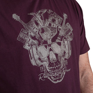 D555 Plus Size Grimsby Rock N Roll Skull T-Shirt Burgundy