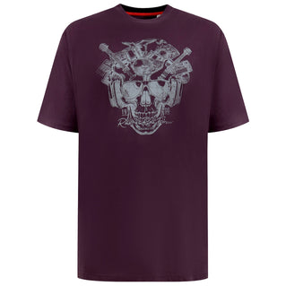 D555 Plus Size Grimsby Rock N Roll Skull T-Shirt Burgundy