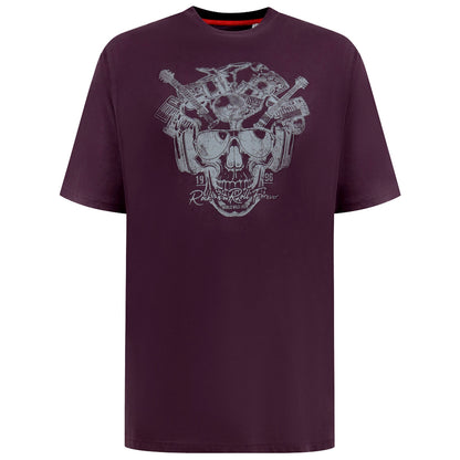 D555 Plus Size Grimsby Rock N Roll Skull T-Shirt Burgundy