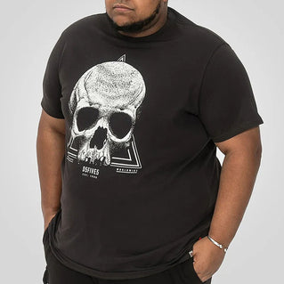 D555 Plus Size Hucknall Skull Monochrome T-Shirt Washed Black