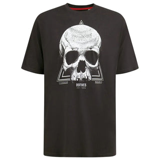 D555 Plus Size Hucknall Skull Monochrome T-Shirt Washed Black