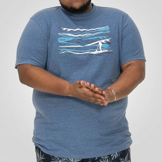 D555 Plus Size Cardiff Surfer And Waves T-Shirt Denim Marl