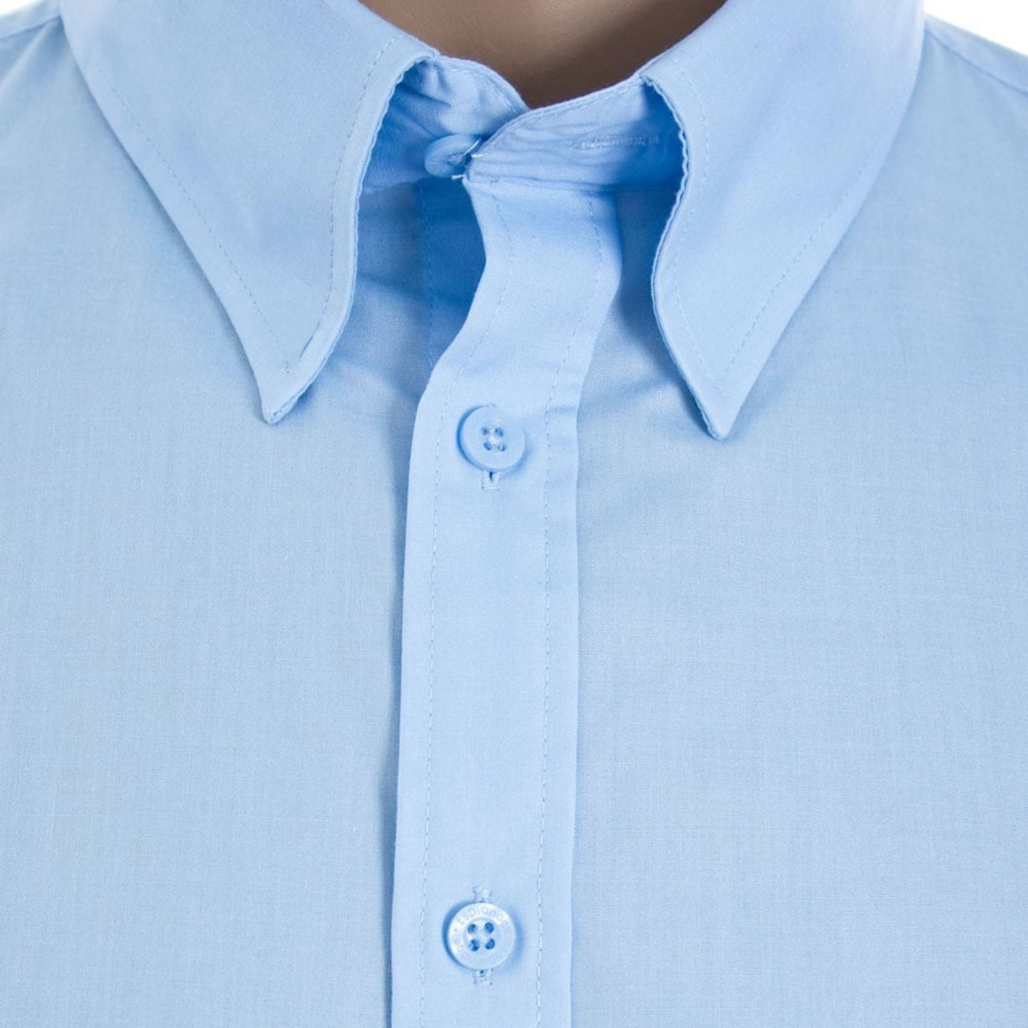 Espionage Plus Size Plain Collar Short Sleeve Shirt Blue