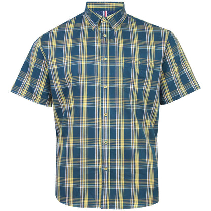 Kam Jeans Plus Size Check Short Sleeve Shirt Teal