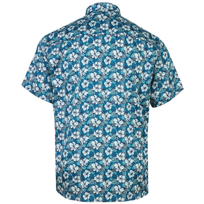 Kam Jeans Plus Size Hibiscus Floral Short Sleeve Shirt Pacific