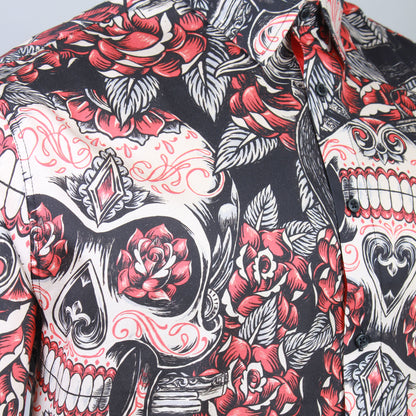 Kam Jeans Plus Size Skull & Roses Short Sleeve Shirt Black