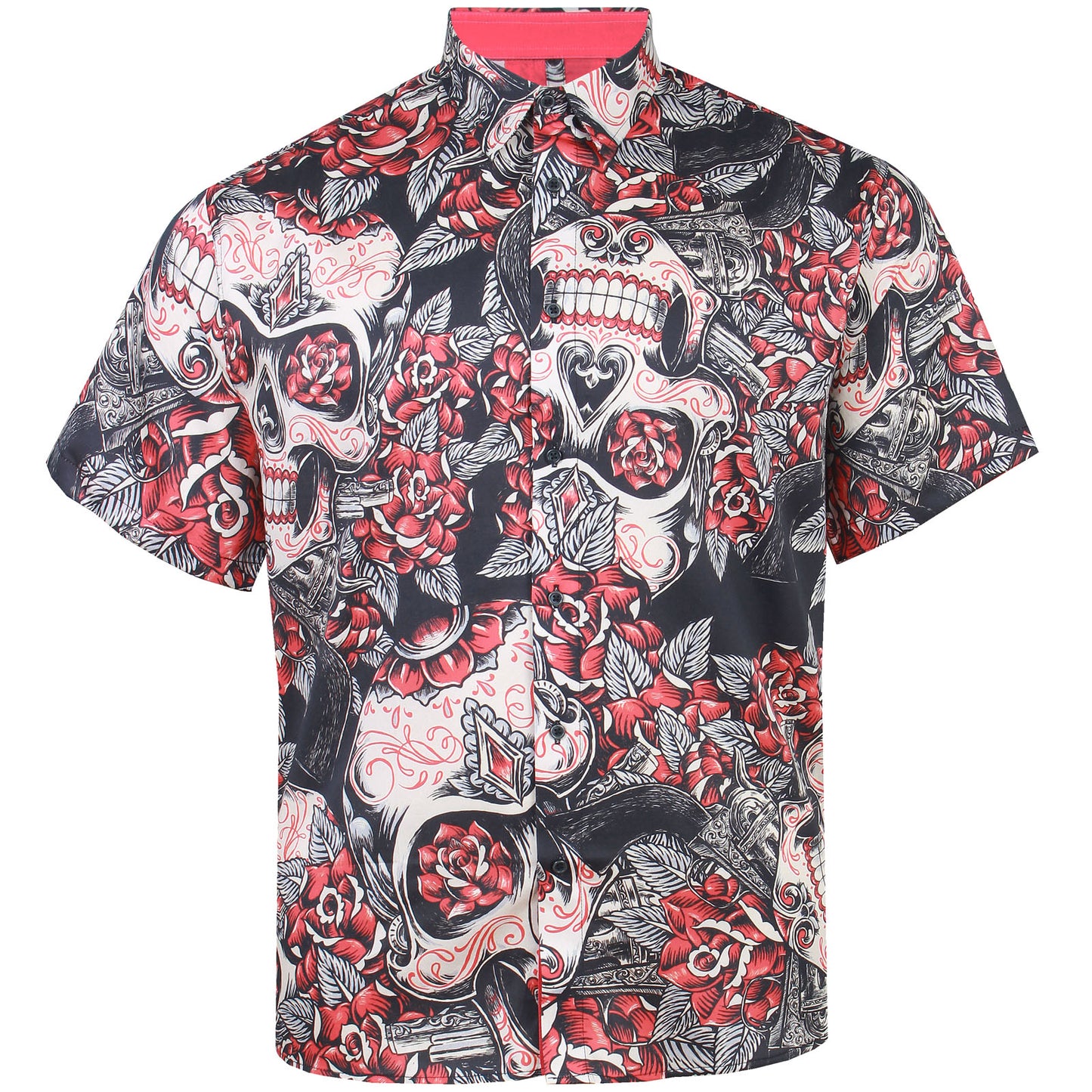 Kam Jeans Plus Size Skull & Roses Short Sleeve Shirt Black