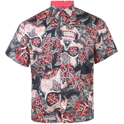Kam Jeans Plus Size Skull & Roses Short Sleeve Shirt Black