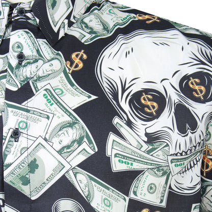 Kam Jeans Plus Size Dollar Bills Short Sleeve Shirt Black