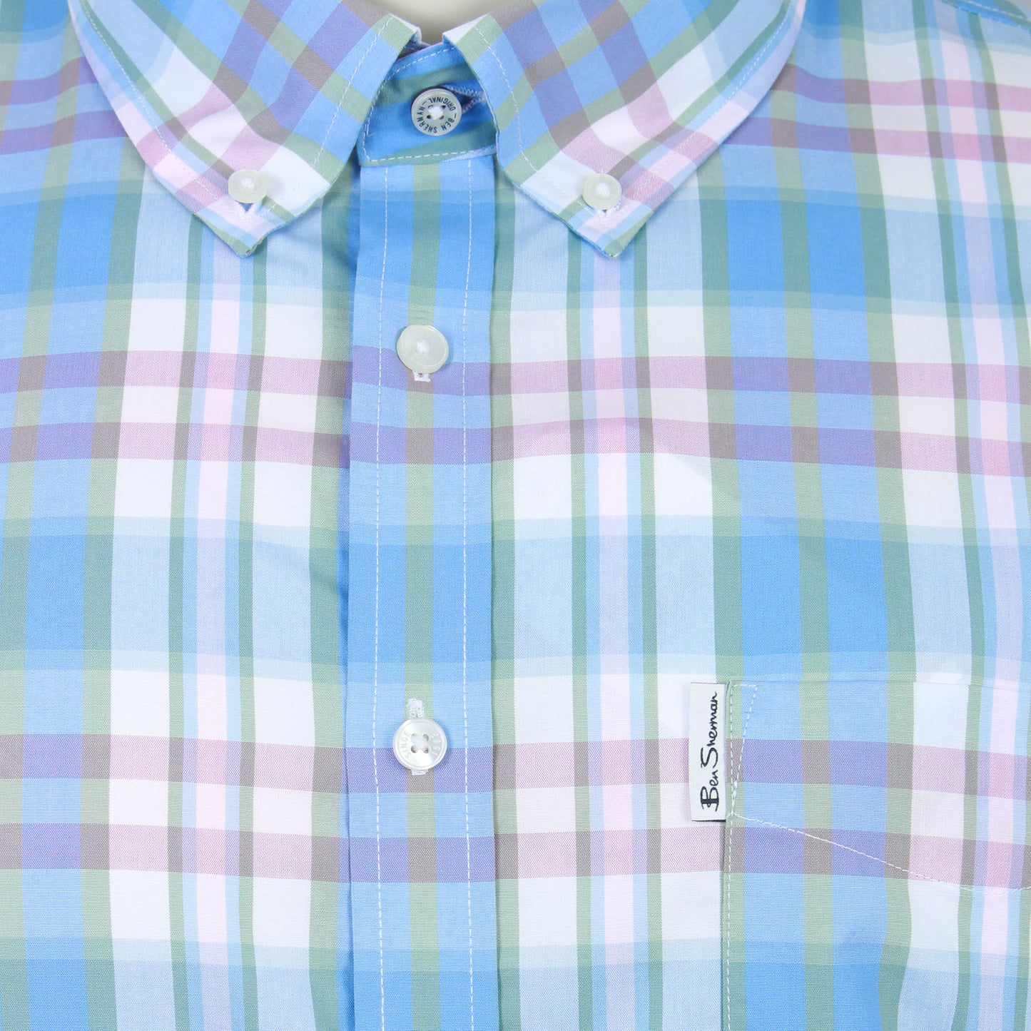 Ben Sherman Plus Size Irregular Check Short Sleeve Shirt Glacier