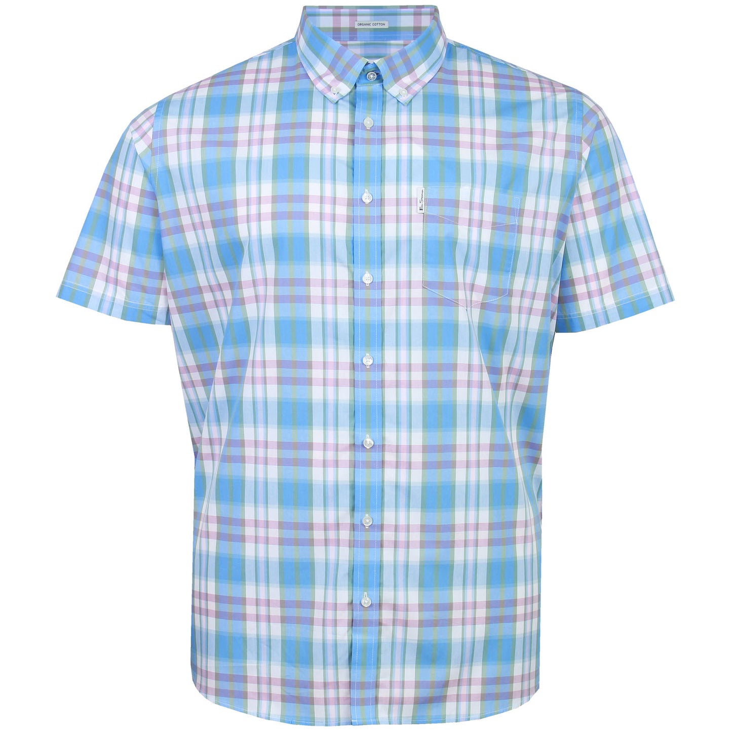 Ben Sherman Plus Size Irregular Check Short Sleeve Shirt Glacier