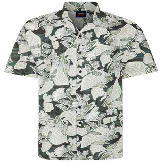 Espionage Plus Size Leaf Print Short Sleeve Shirt Green