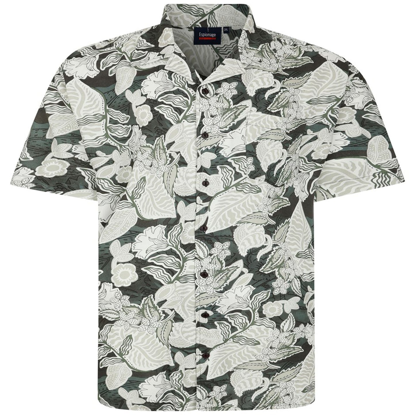 Espionage Plus Size Leaf Print Short Sleeve Shirt Green