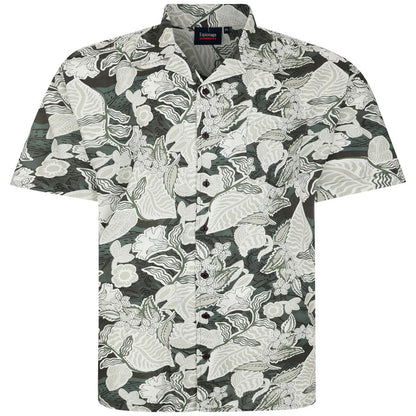 Espionage Plus Size Leaf Print Short Sleeve Shirt Green