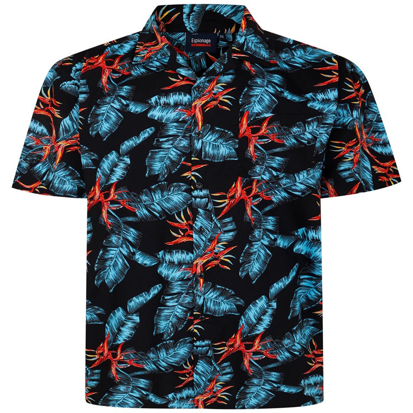 Espionage Plus Size Leaf Print Short Sleeve Shirt Black