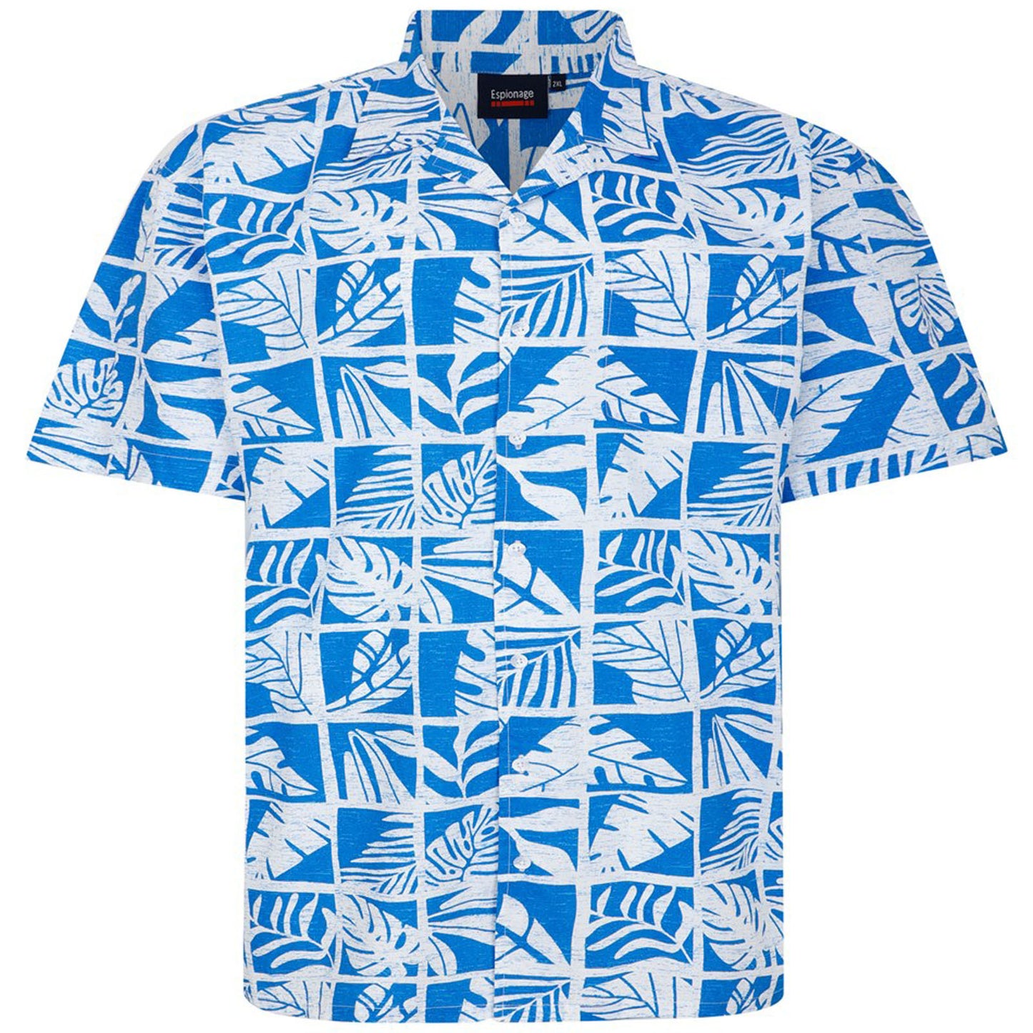 Espionage Plus Size Leaf Print Short Sleeve Shirt Blue