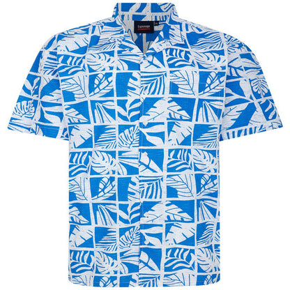 Espionage Plus Size Leaf Print Short Sleeve Shirt Blue