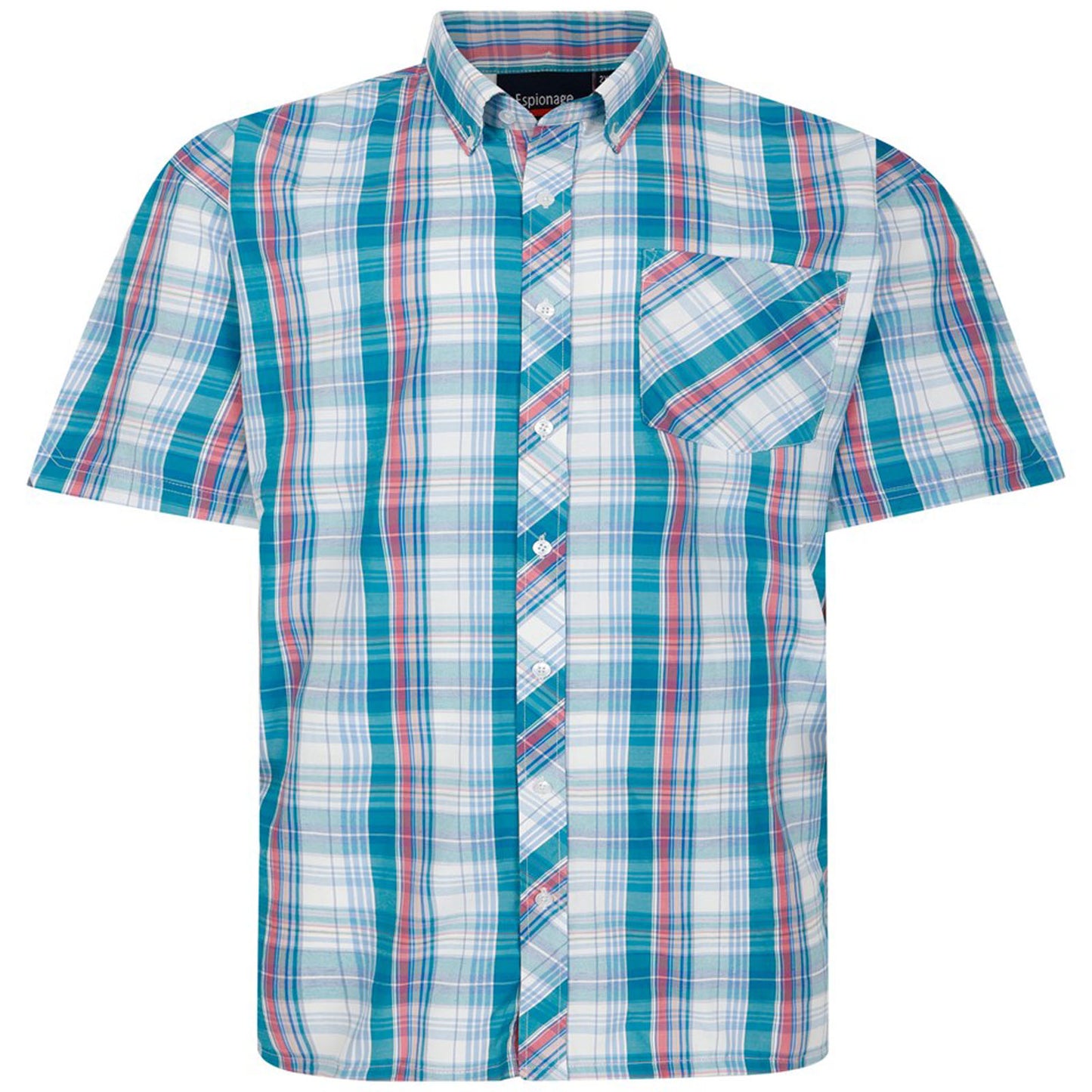 Espionage Plus Size Multi Check Short Sleeve Shirt Green/Pink