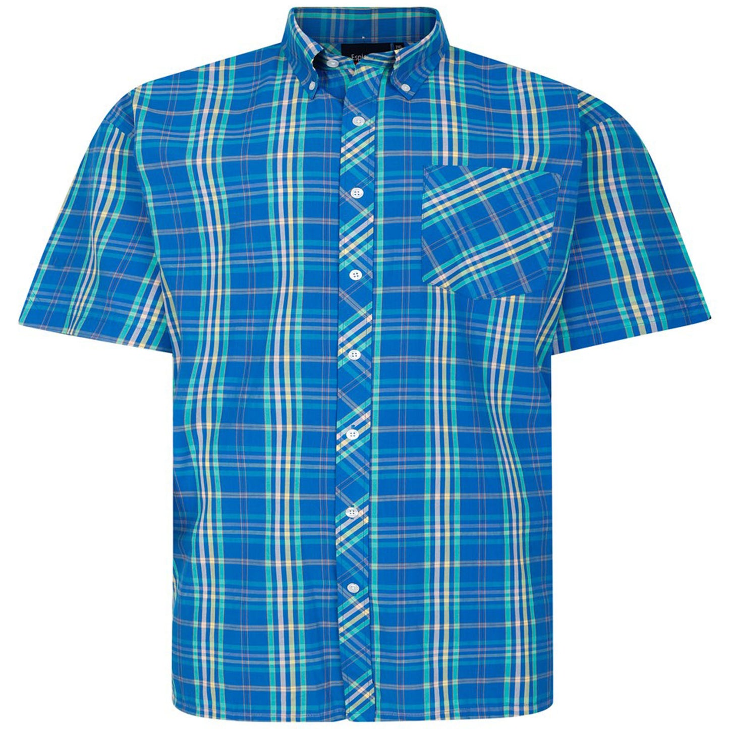 Espionage Plus Size Multi Check Short Sleeve Shirt Royal/Mint