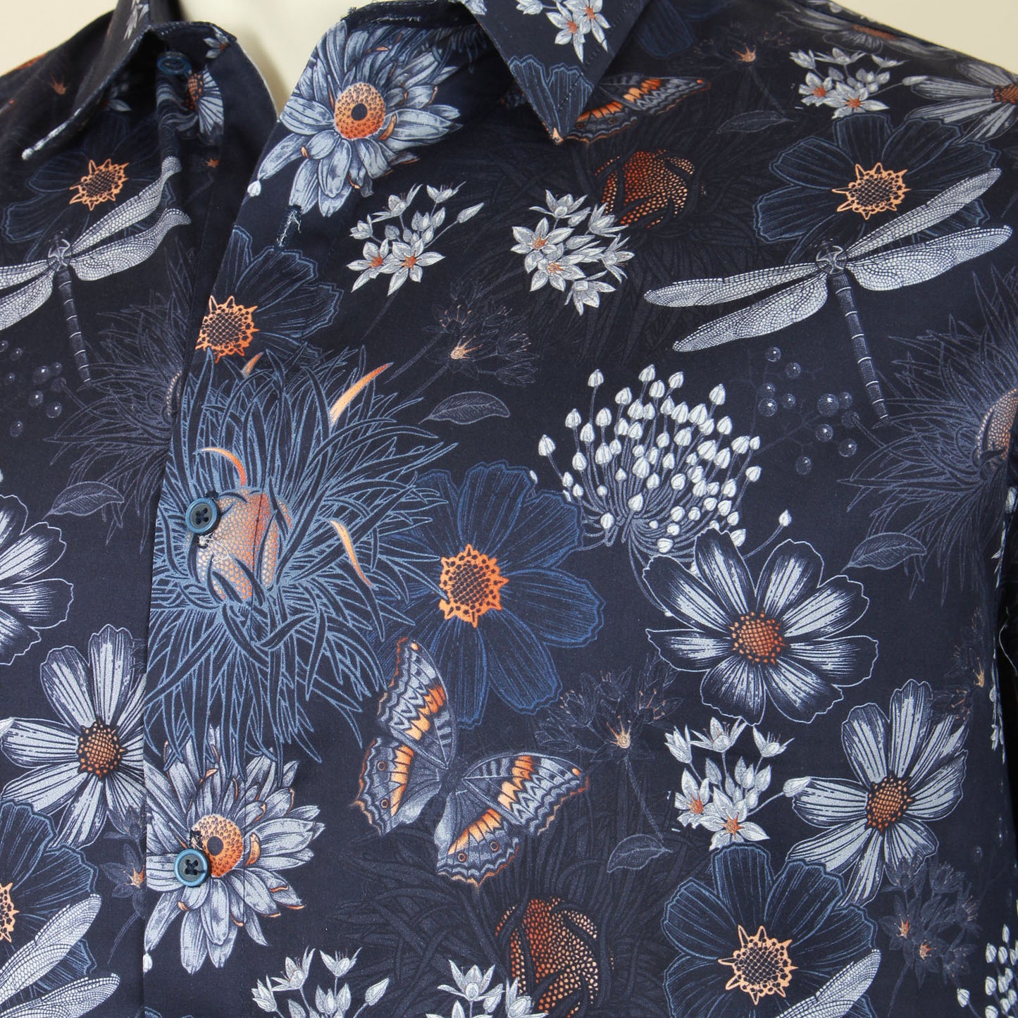 Kam Jeans Plus Size Dragonfly Digital Print S/S Shirt Navy