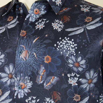 Kam Jeans Plus Size Dragonfly Digital Print S/S Shirt Navy