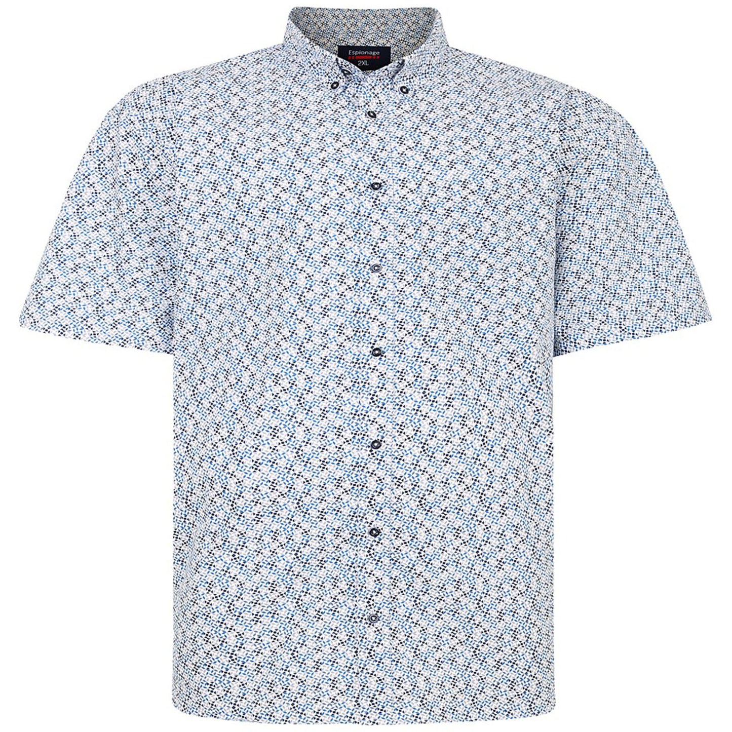 Espionage Plus Size Abstract Print Short Sleeve Shirt Blue