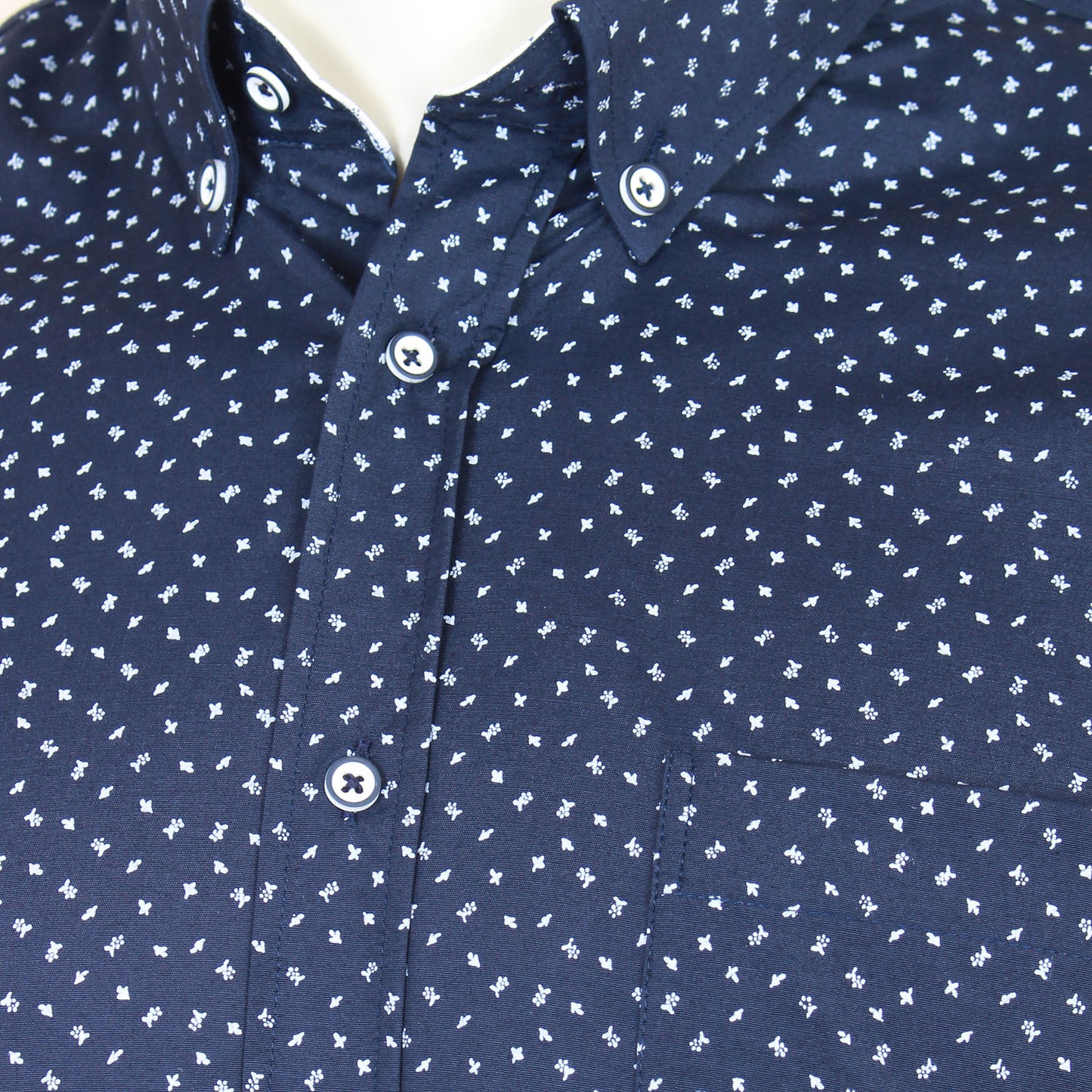 Kam Jeans Plus Size Dobby Print Stretch L/S Shirt Navy