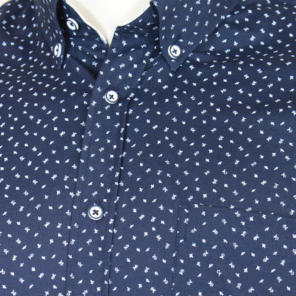 Kam Jeans Plus Size Dobby Print Stretch L/S Shirt Navy