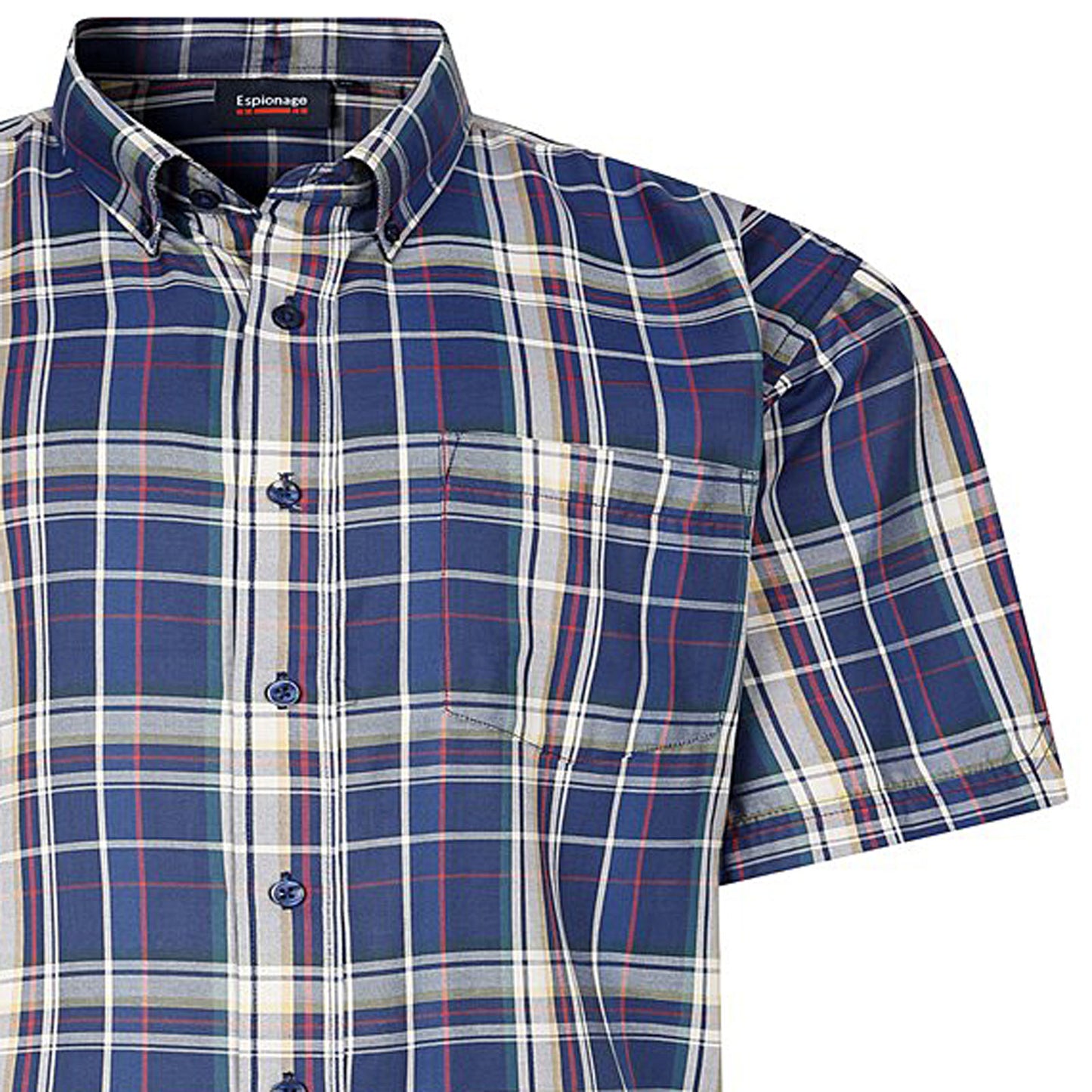 Espionage Plus Size Sh447 Check Short Sleeve Shirt Navy