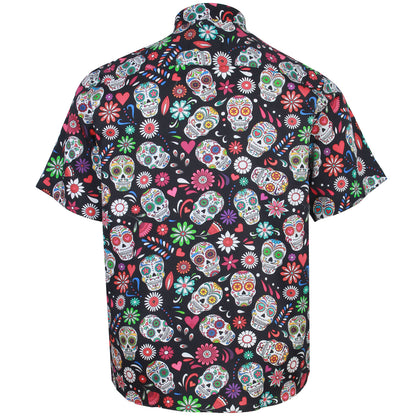 Kam Jeans Plus Size Kbs6069 Skull Print Short Sleeve Shirt Black