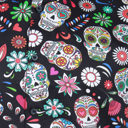Kam Jeans Plus Size Kbs6069 Skull Print Short Sleeve Shirt Black
