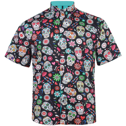 Kam Jeans Plus Size Kbs6069 Skull Print Short Sleeve Shirt Black