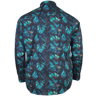 Kam Jeans Plus Size Kbs6072 Plant Print Long Sleeve Shirt Navy