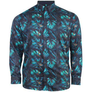 Kam Jeans Plus Size Kbs6072 Plant Print Long Sleeve Shirt Navy