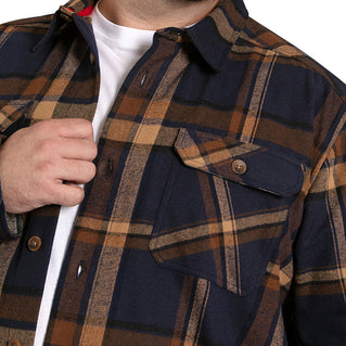 D555 Plus Size Aldershot Check Overshirt Shacket Navy Tan