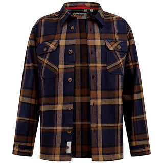 D555 Plus Size Aldershot Check Overshirt Shacket Navy Tan