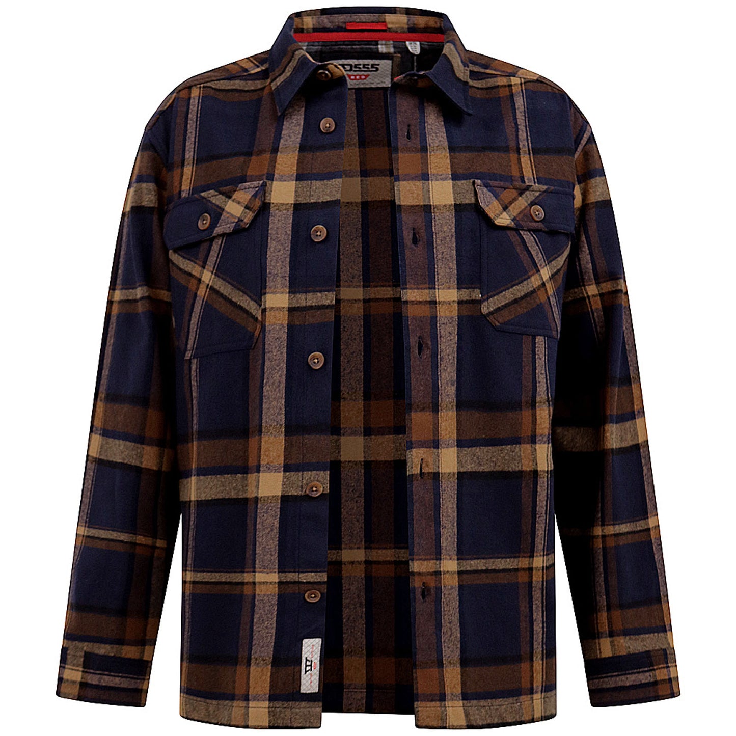 D555 Plus Size Aldershot Check Overshirt Shacket Navy Tan