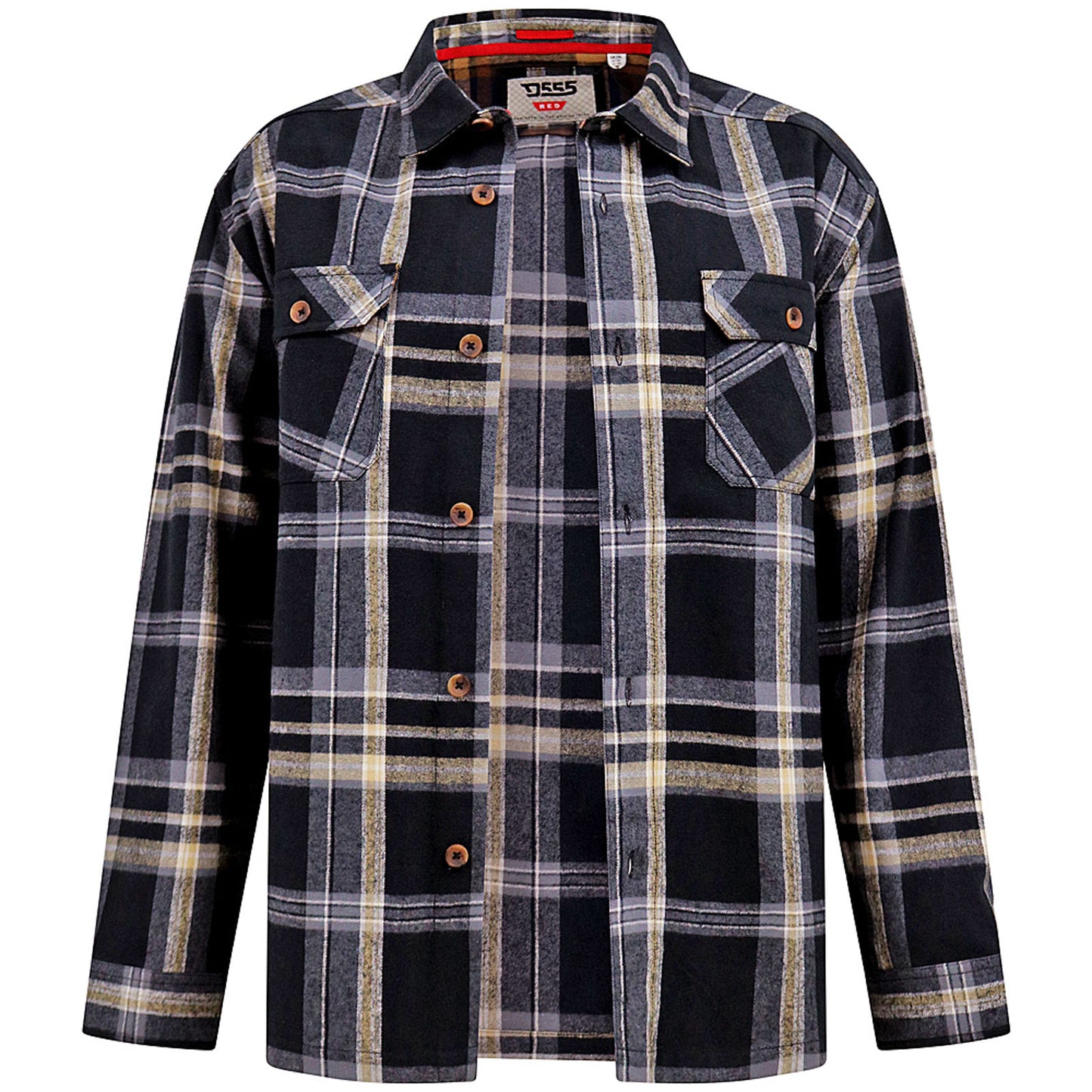 D555 Plus Size Falkirk Check Overshirt Shacket Black/Grey