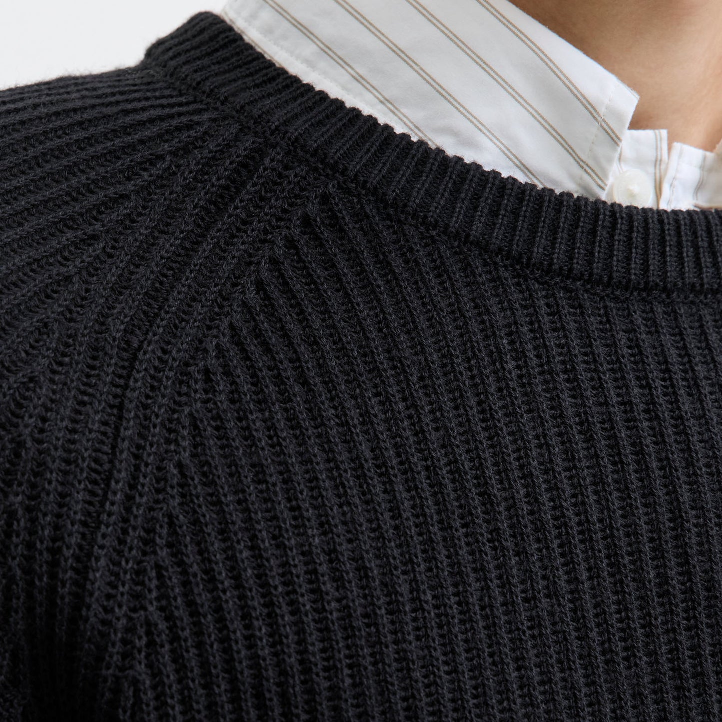 Jack & Jones Plus Size Pannel Plain Crew Knitwear Black