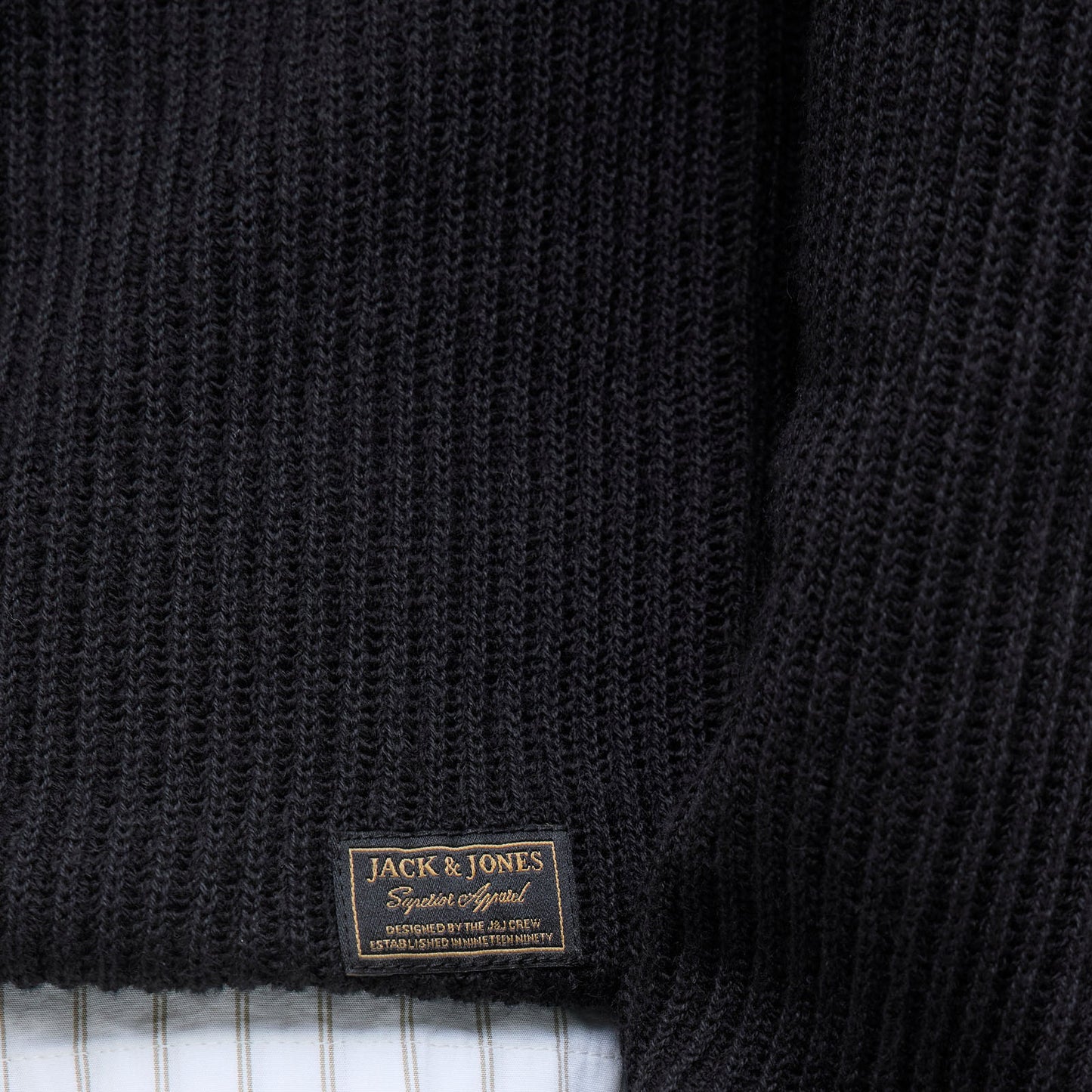 Jack & Jones Plus Size Pannel Plain Crew Knitwear Black