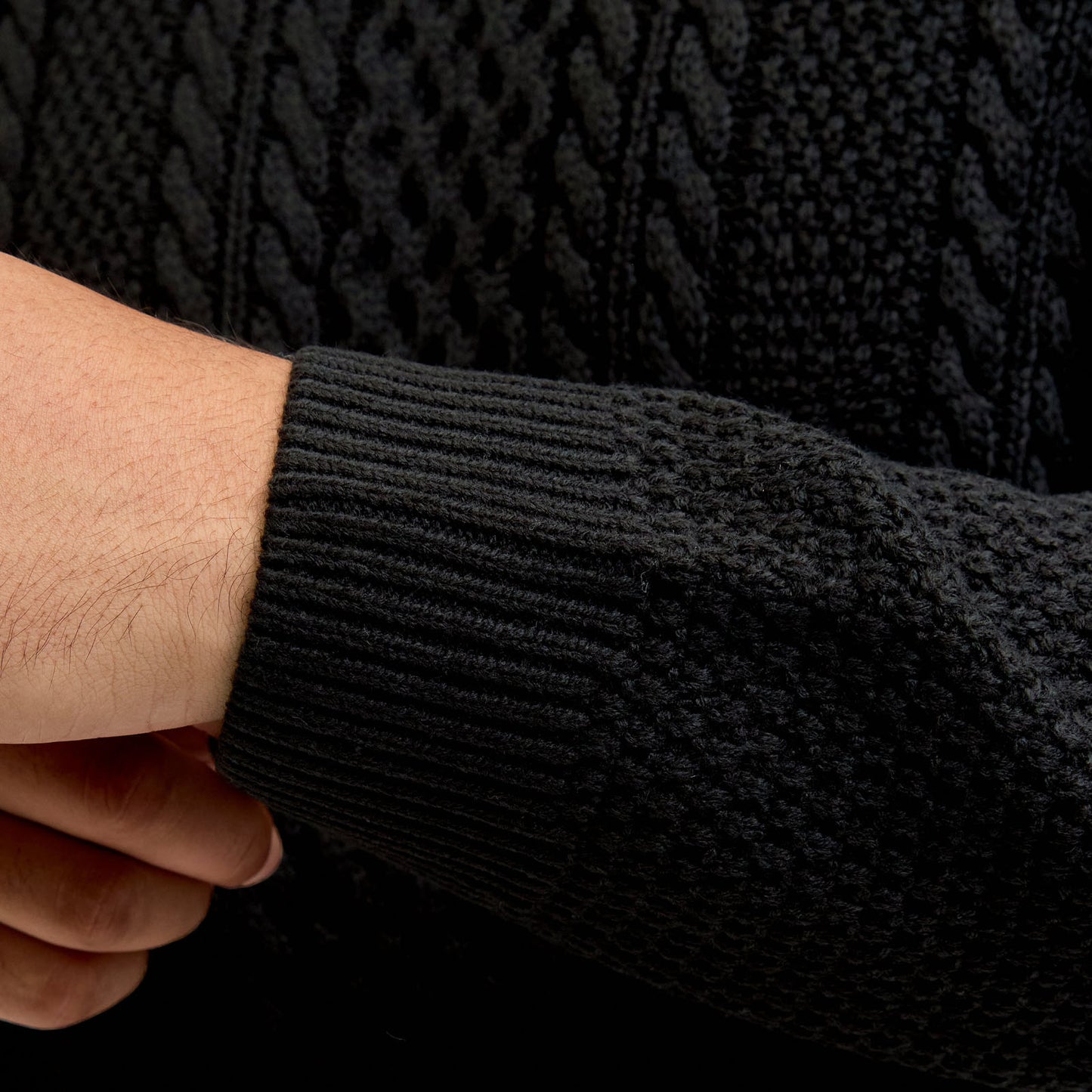 Jack & Jones Plus Size Paul Cable Crew Knitwear Black