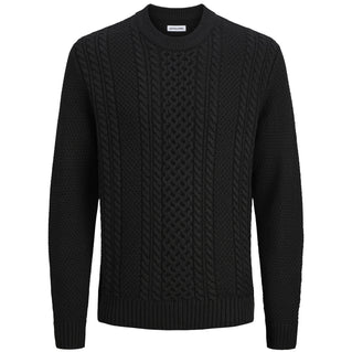 Jack & Jones Plus Size Paul Cable Crew Knitwear Black
