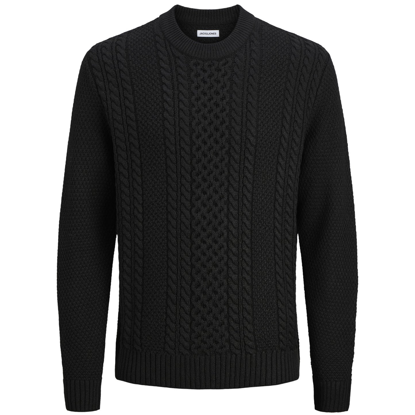 Jack & Jones Plus Size Paul Cable Crew Knitwear Black
