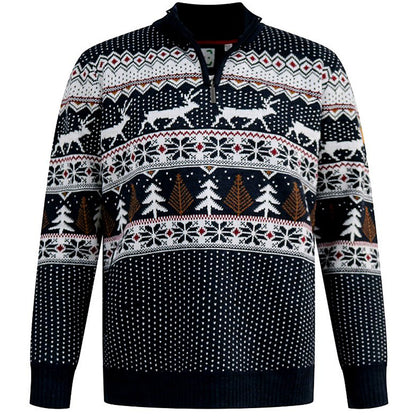 D555 Plus Size Nicholas Christmas 1/4 Zip Knitted Jumper Navy